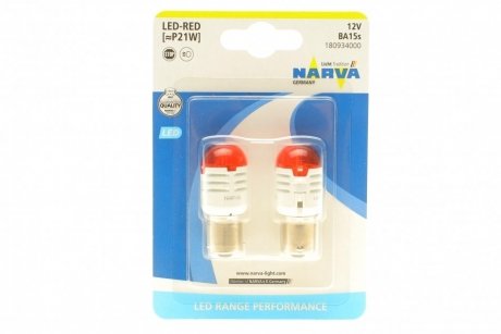 Автолампа P21W 12V BA15s (LED) (красная) (к-кт 2шт.) NARVA 180934000