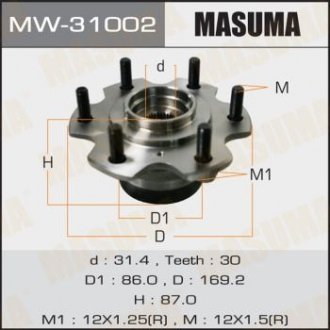 Маточина колеса переднього у зборі з підшипником Mitsubishi Pajero (00-) (MW-31002) MASUMA MW31002 (фото 1)