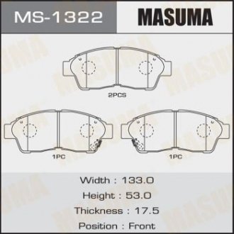 Колодка тормозная передняя Toyota Camry (-00), RAV 4 (-00) MASUMA MS1322 (фото 1)