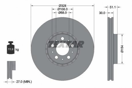 Диск тормозной (передний) Volvo XC90 02-15 (328x30) PRO+ TEXTAR 92284105