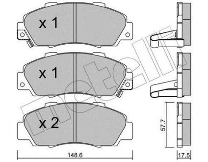 Колодки тормозные (передние) Honda Accord V/VI 93-03/Civic 97-01 Metelli 22-0298-0 (фото 1)