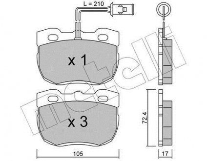 Колодки тормозные (передние) Land Rover Discovery/Range Rover 88-98 (+ датчик) Metelli 22-0177-0 (фото 1)