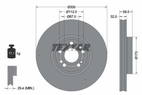 Диск тормозной (передний) MB GLE (V167) 18-(330x32) PRO+ TEXTAR 92307105 (фото 1)