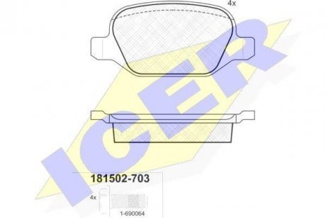 Колодки гальмівні (задні) Fiat Linea 07-/Lancia Lybra 99-05/Alfa Romeo 147/156 97-10 ICER 181502-703 (фото 1)