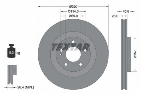 Диск тормозной (передний) Mitsubishi Outlander 12-/Eclipse Cross 17- (320x28) PRO TEXTAR 92306503