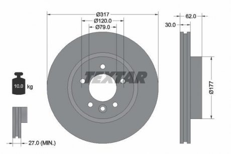 Диск тормозной (передний) Land Rover Discovery 04-18 (317x30) PRO+ TEXTAR 92134505