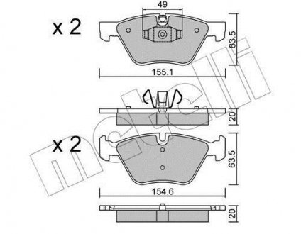 Колодки гальмівні (передні) BMW 1 (E81/E87) 04-12/3 (E90-E93) 05-13/X1 (E84) 11-15 Metelli 22-0557-5 (фото 1)