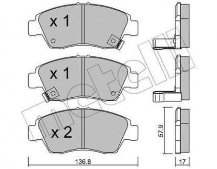Колодки тормозные (передние) Honda Civic V/VI/VII 91-05/CRX III 92-98/Jazz 08-14 Metelli 22-0175-0 (фото 1)