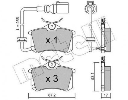 Колодки тормозные (задние) Skoda Fabia 99-/VW Caddy/Golf 03-16/Passat B5 96-05/Polo 01- (+датчик) Metelli 22-0100-4