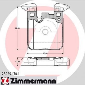 Колодки тормозные (задние) BMW 1 (F20/F21)/3 (F30/F31/F34) 11- (Brembo) B37/B47/N13/N47/N55 ZIMMERMANN 25029.170.1 (фото 1)