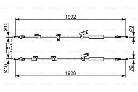 FORD Трос ручного тормоза задн. 1990/1885+1925/1805 мм GRAND C-MAX 10- BOSCH 1987482494