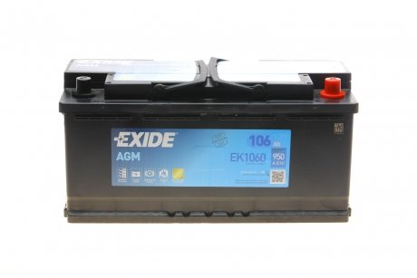 Аккумуляторная батарея 106Ah/950A (393x175x190/+R/B13) (Start-Stop AGM) EXIDE EK1060