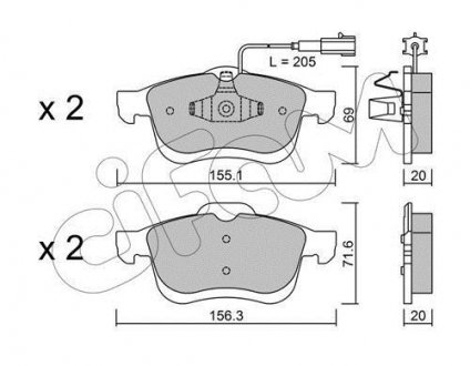 Гальмівні колодки перед. Doblo 10- (диск 305mm)(155.2x69.08x20.3) CIFAM 822-824-1