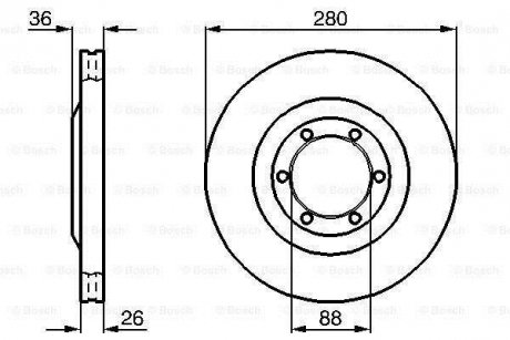 Диск гальм.передн.(280*26) вентил.OPEL Frontera,Monterey (без ABS) BOSCH 0986478437 (фото 1)