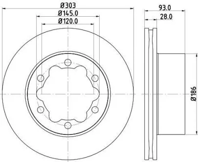 HELLA DB диск гальмівний задн. (PRO CARBON) Sprinter 509 511 515 518 06- (303,4*28) Hella pagid 8DD 355 129-411