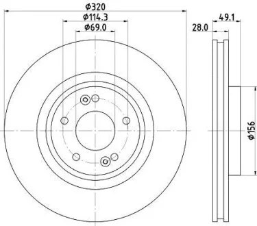 Диск гальмівний з покриттям PRO; передн. Hella pagid 8DD 355 125-121