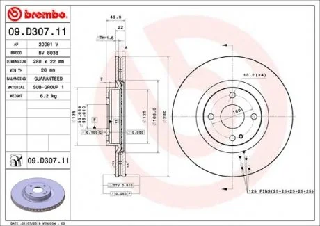 Гальмівний диск BREMBO 09.D307.11