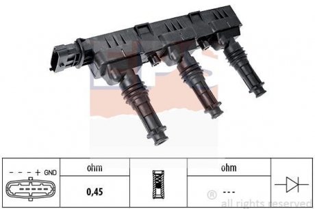 OPEL Катушка зажигания Corsa B/C/D 1.0i 93- EPS 1.970.398