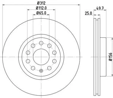 HELLA PRO HIGH CARBON VW Гальмівний диск передній Audi A3 03- VW Golf V, Passat 05- Skoda Hella pagid 8DD 355 127-971
