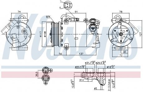 FORD Компресор кондиціонера C-MAX II 2.0 TDCi 10-, GALAXY II 2.0 TDCi 06-, MONDEO IV 2.0 TDCi 07-, LAND ROVER NISSENS 890040