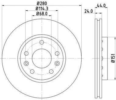 HELLA PRO HIGH CARBON диск гальмівний передній (280*24) RENAULT Duster 10-, Laguna 1.5DCI 07-, Megane 08- Hella pagid 8DD 355 129-121