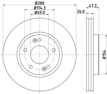 HELLA PRO HIGH CARBON диск гальмівний передн. (280ММ). Hyundai Tucson, Sonata 04-, Kia Magentis Hella pagid 8DD 355 129-711