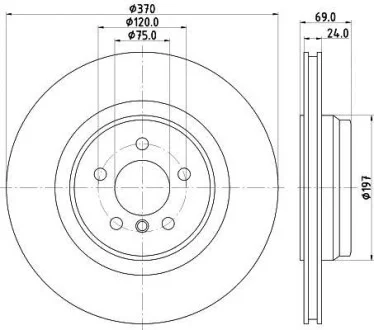 HELLA PRO BMW Гальмівний диск 5 Gran Turismo (F07), 7 (F01, F02, F03, F04), ALPINA Hella pagid 8DD 355 125-091