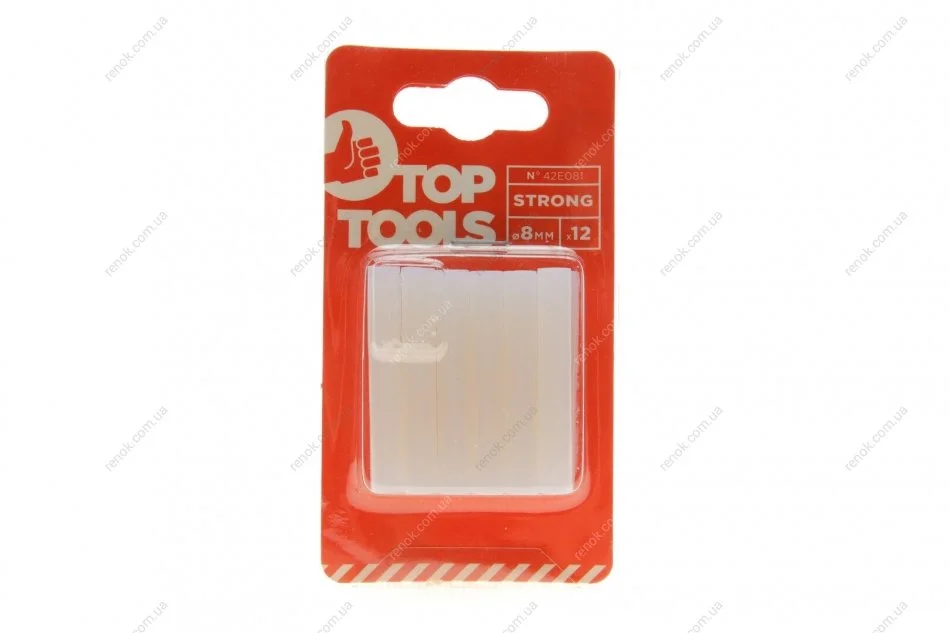 Стрижні клейові 8 мм, 12 шт., прозорі TOP TOOLS 42E081 (фото 1)
