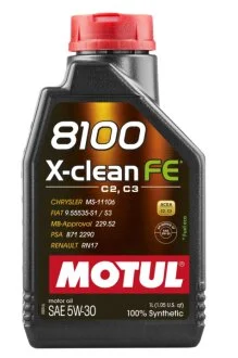 Олива моторна 100% синтетична д/авто 8100 X-Clean FE 5W30 1L MOTUL 814101
