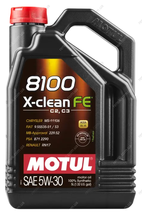 Масло 5W30 X-clean FE 8100 (5L) (ACEA C2/C3/API SP/MB229.52/PSA B71 2290/RN17) 112781 MOTUL 814151 (фото 1)