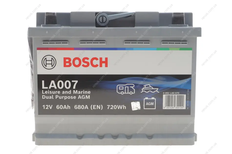 Аккумуляторная батарея 60Ah/560A (242x175x190/+R/B13) Dual Purpose AGM BOSCH 0092LA0070 (фото 1)