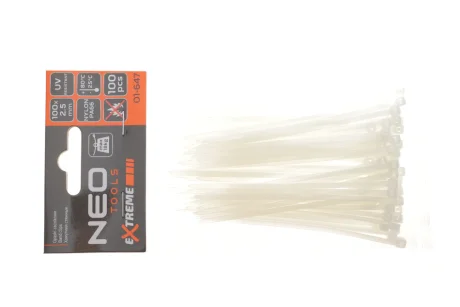 Стяжки кабельні EXTREME 2,5 × 100 мм, білі 100 шт. NEO TOOLS 01-647