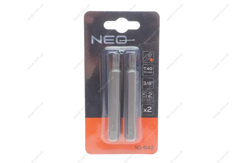 Бита 3/8" Torx T40 75 мм (к-кт 2 шт) NEO TOOLS 10-942 (фото 1)