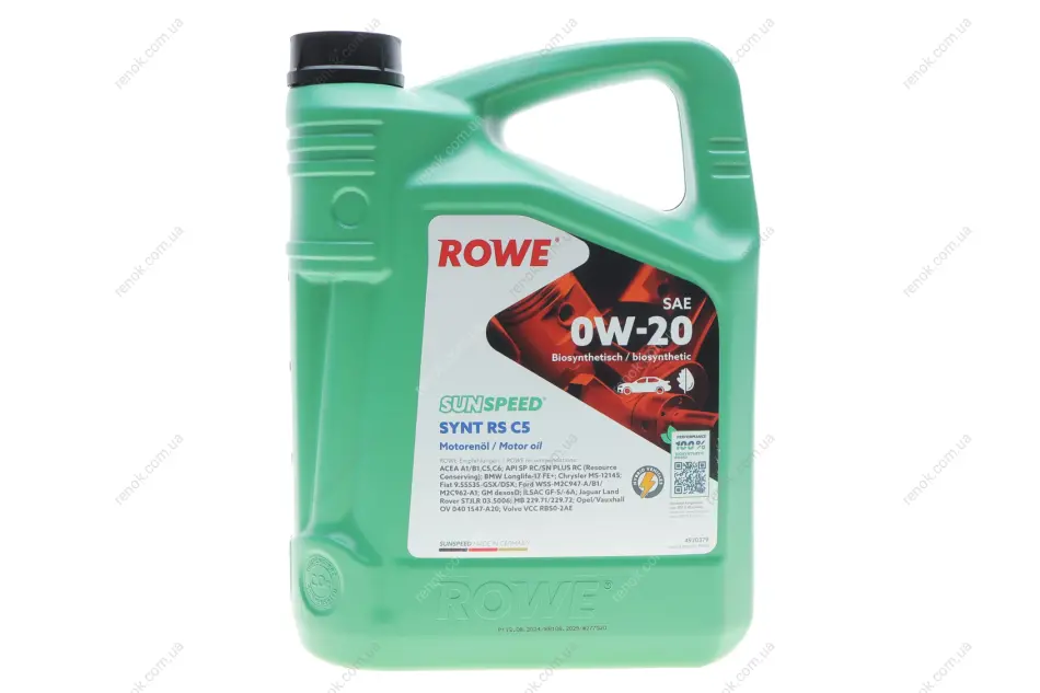 Олива моторна SUNSPEED SYNT RS C5 SAE 0W-20 (5 L) ROWE 4920379-0050-99 (фото 1)