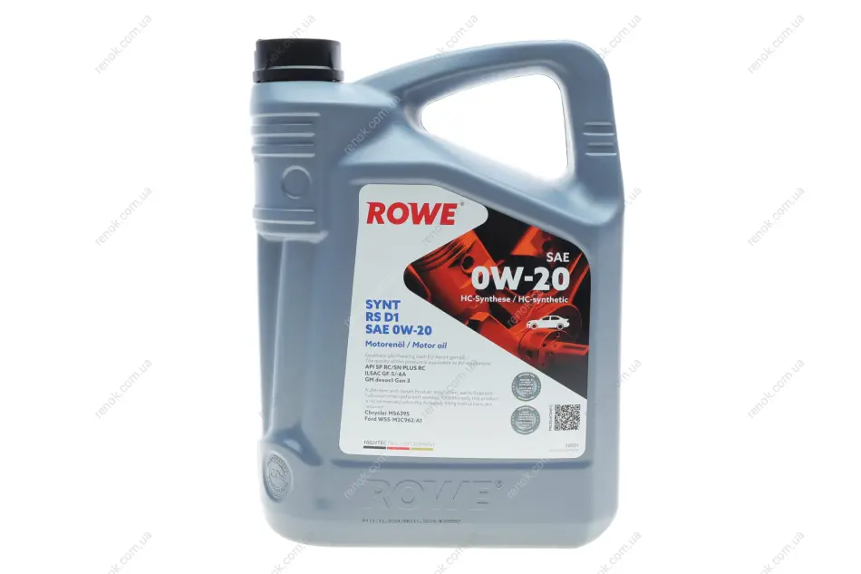 Олива моторна HIGHTEC SYNT RS D1 SAE 0W-20 (5 L) ROWE 20051-0050-99 (фото 1)