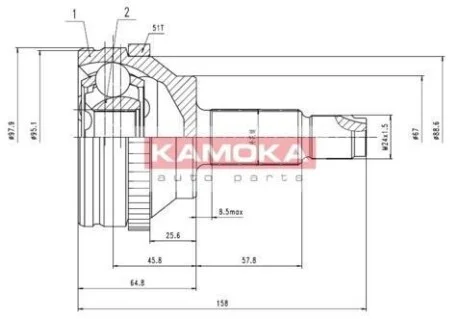 Комплект шарнірний привідного валу KAMOKA 7088