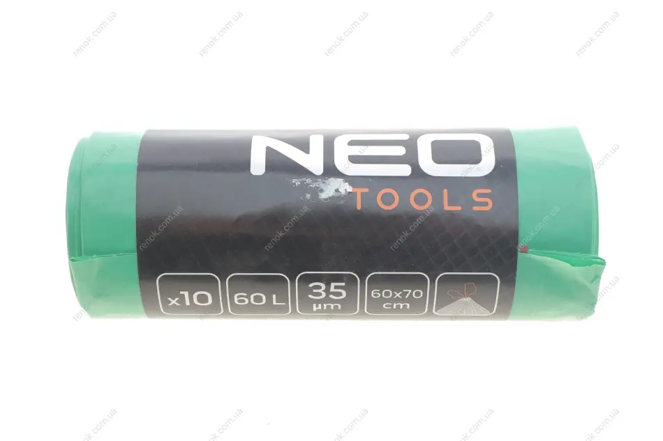 Мішки для сміття 60 л, зелені зі стрічкою, 35 мкм, 10 шт. NEO TOOLS 15-990 (фото 1)