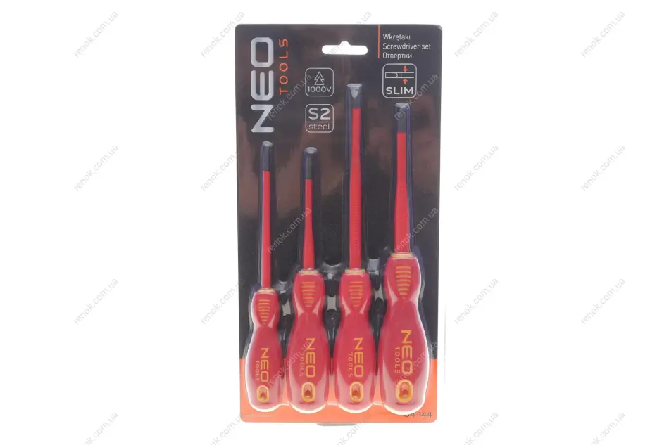 Викрутки 1000 В, набір із 4 штук, тонкі NEO TOOLS 04-144 (фото 1)