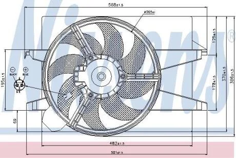 FORD Вентилятор радіатора (з дифузором) FIESTA V 01-, FUSION 02-, MAZDA NISSENS 85583