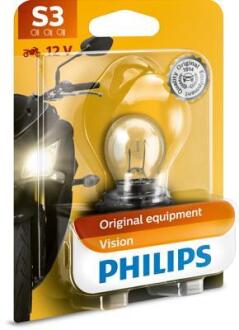 Мото лампа: 12 [В] S3 Vision Moto 15W цоколь P26s 2 +30% світла, Blister PHILIPS 12008BW