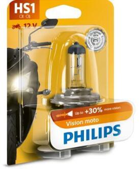 Мото лампа: 12 [В] HS1 Vision Moto 35/35W цоколь PX43t +30% світла PHILIPS 12636BW