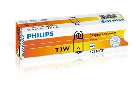 Лампа (картон 10шт) T3W 12В 3Вт BA9S PHILIPS 12910CP