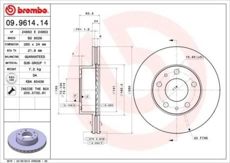 Гальмівний диск пер. Boxer 94- (280x66mm) BREMBO 09.9614.14