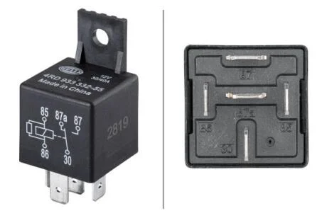 Реле (12V, 40A) MERCEDES A (W169), A (W176), B SPORTS TOURER (W245), B SPORTS TOURER (W246, W242), C (CL203), C T-MODEL (S202), C T-MODEL (S203), C (W202), C (W203), CLC (CL203), CLK (A208) 01.68- HELLA 4RD933332551