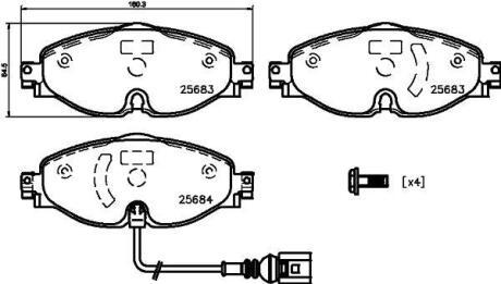 Тормозные колодки передние (20.4 мм) (с датчиком) (система TRW) VAG 12- HELLA 8DB355020191