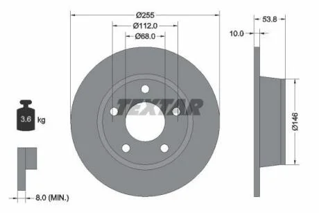Диск гальмівний задн Лів/Прав AUDI A6 C5 1.8-3.0 02.97-01.05 TEXTAR 92104103
