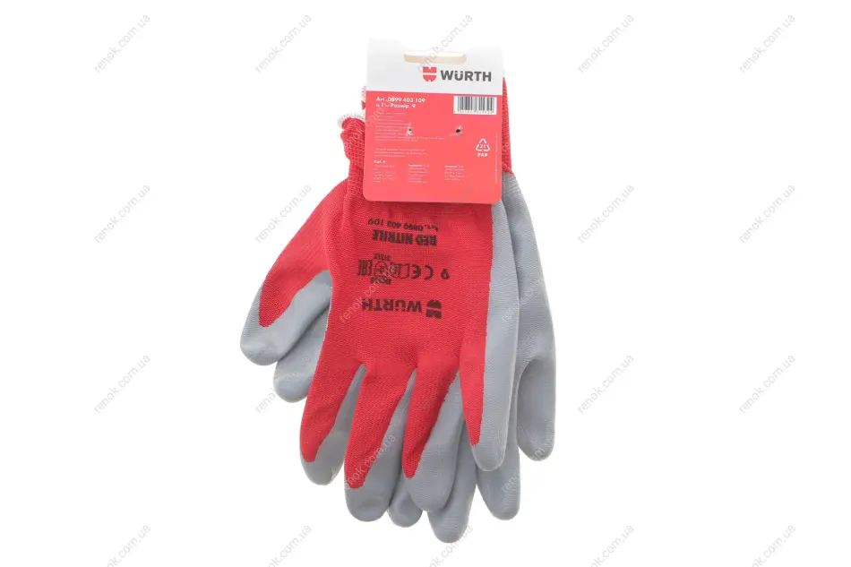 Рукавиці захисні RED NITRILE, поліестер, покритя нітрил, пара, р.9, RED LINE {арт. } WURTH 0899403109 (фото 1)