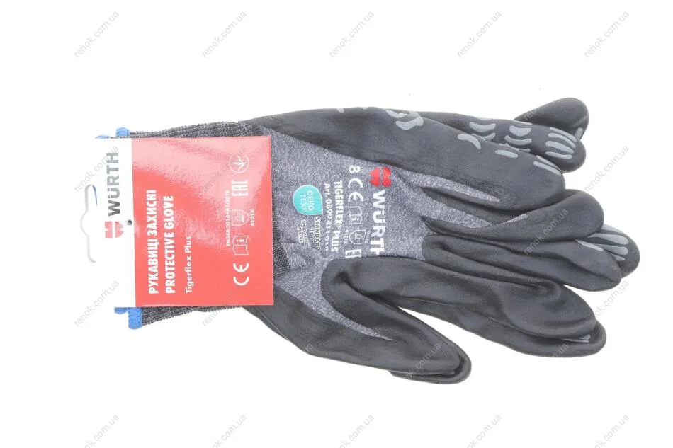 Рукавиці захисні TIGERFLEX PLUS, нейлон, покриття нітрил, пара, р.8 {арт. } WURTH 0899411018 (фото 1)