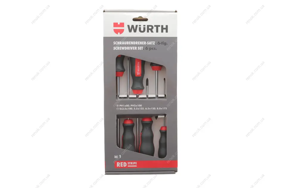 Набір викруток шліц+РН, круглий стрижень, 6 шт., RED STRIPE {арт. } WURTH 575194227 (фото 1)
