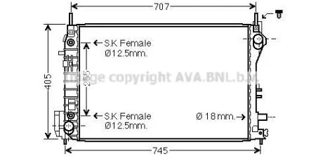 AVA OPEL Радіатор системи охолодження двигуна SIGNUM 2.8 V6 05-, VECTRA C GTS 2.8 V6 05-, SAAB, VAUXHALL, CADILLAC AVA COOLING OL2559